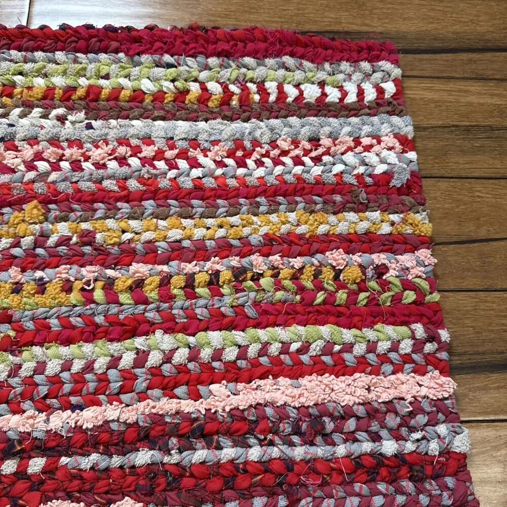 Woven Rag Rug Hand Loomed 35 X 23 Boho Farmhouse Chunky New USA Machine Wash